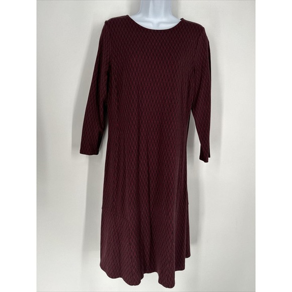 J Jill Ponte Dress Medium Petite Red Black Knit‎ Midi Seamed Stretch Casual Work - Picture 1 of 9